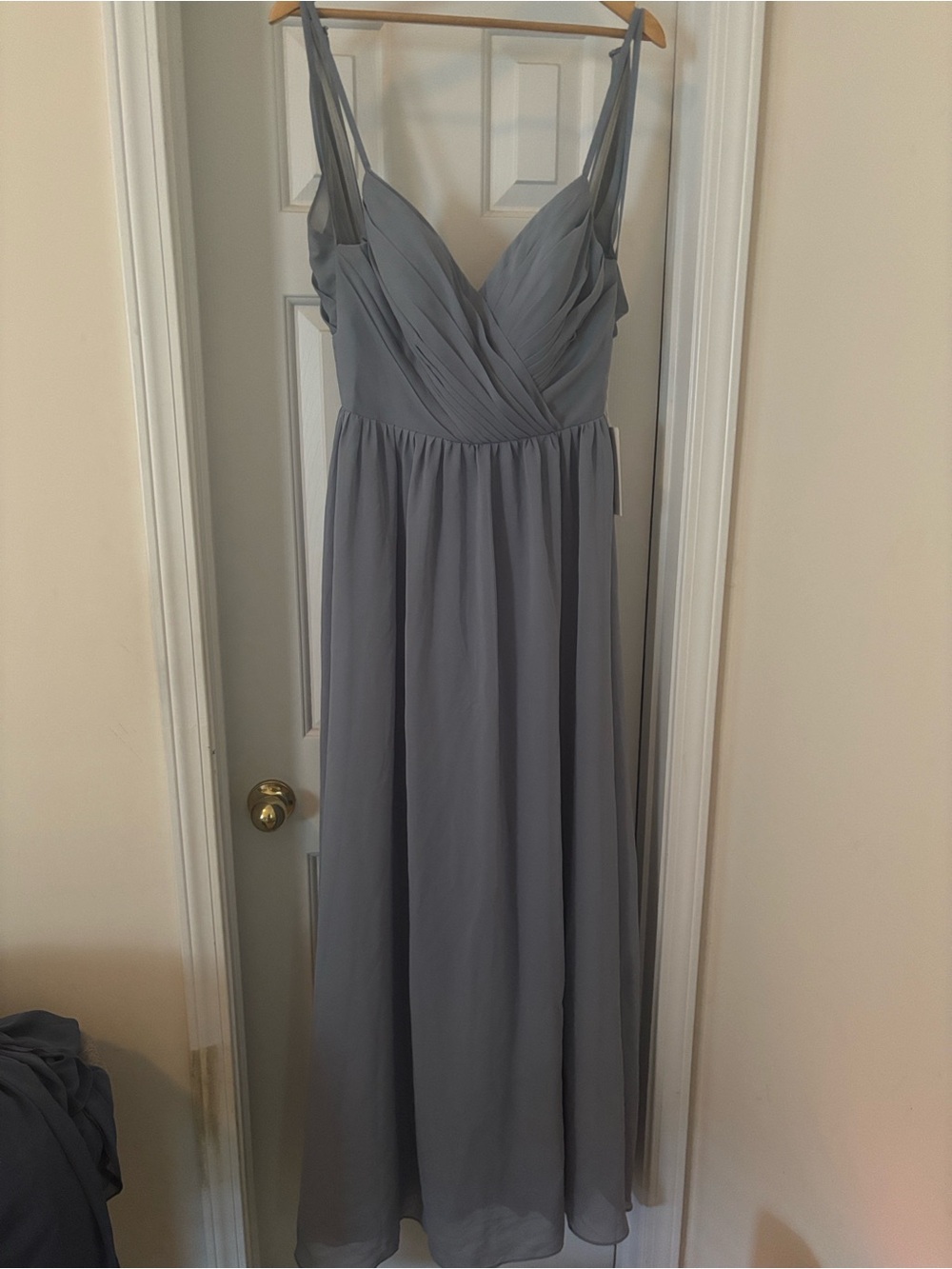 Elegant Slate Gray Chiffon V-Neck Maxi Dress